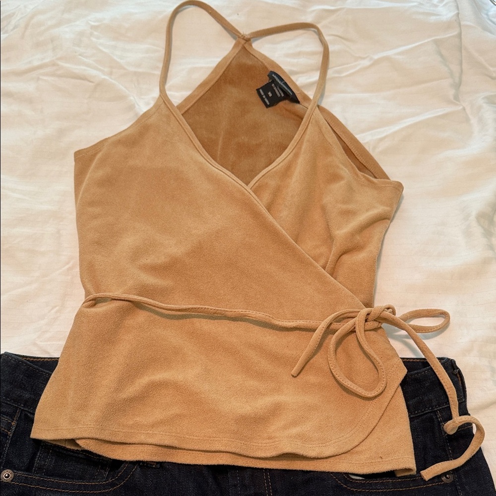 Moda Tan Faux Suede Wrap Camisole Top